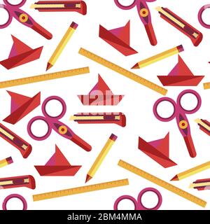 Origami Hobby von asiatischen Land, Werkzeuge nahtlose Muster Stock Vektor