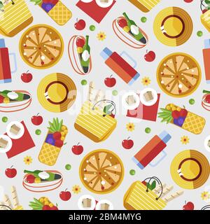 Essen und Snack für Picknick Abendessen nahtlose Muster Stock Vektor