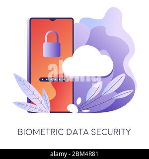 Biometrische Datensicherheit, Smartphone mit Schloss und Laub Stock Vektor