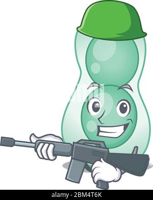 Ein Cartoon-Bild von serratia marcescens im Army-Stil mit Maschinengewehr Stock Vektor