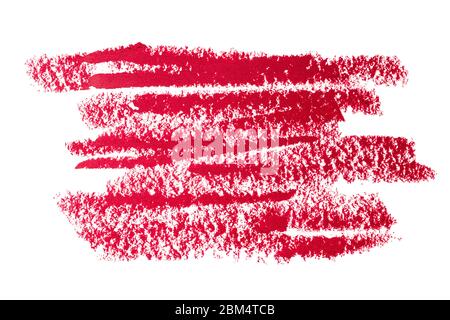Vorlage für Banner Text strukturiert roten Lippenstift Strich, Maraketing Promotion Produkt, isoliert auf weißem Hintergrund. Stockfoto