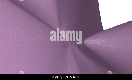3D-Darstellung einer geometrischen Form von violetter Farbe auf einem weißen abstrakten Hintergrund als gekrümmte und glänzende Oberfläche mit Stockfoto