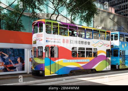 Hongkong, China: 29. Januar 2019. Marke HK Asia World City Hong Kong Tram fährt nur die Straßen von Central Jayne Russell / Alamy Stock Image Stockfoto