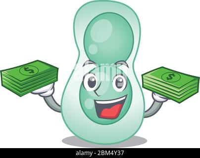 Ein wohlhabender serratia marcescens Cartoon-Figur mit Geld auf Händen Stock Vektor