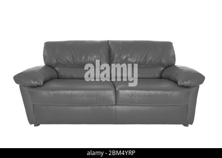 Drei Sitze gemütlich Farbe leder Sofa auf weißem Hintergrund Stockfoto