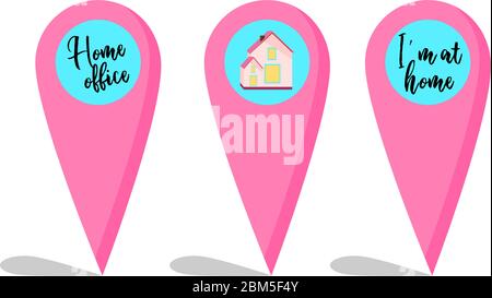 Das Symbol der Geolokalisierung. Bleib zu Hause. Ich bin zu Hause. Ein gemütliches Haus. Vektorgrafik. Das Konzept der Quarantäne und Selbstisolierung.. Stock Vektor
