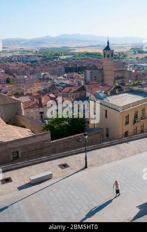 Blick von der Stadtmauer. Avila, Castilla Leon, Spanien. Stockfoto