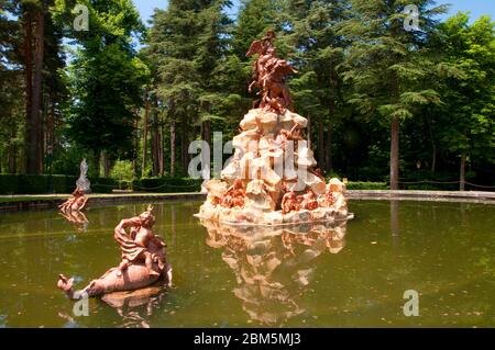 La Fama Brunnen. Gärten, La Granja de San Ildefonso, Segovia Provinz Kastilien-Leon, Spanien. Stockfoto