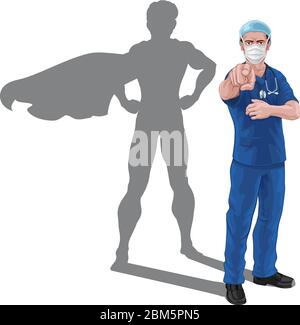 Superheld Krankenschwester Arzt mit Super Hero Shadow Stock Vektor