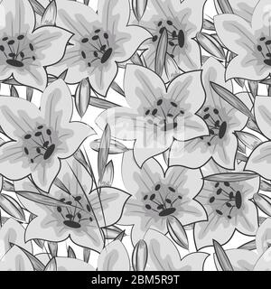 Schwarze und weiße Blumen nahtlose Muster Stock Vektor