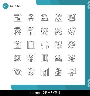 Modernes 25-zeilige Piktogramm mit saubereren, Fahrzeug-, Diät