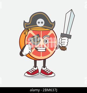 Eine Illustration von Grapefruit Cartoon Maskottchen Charakter im Piratenstil und trägt Hut und Schwert Stock Vektor