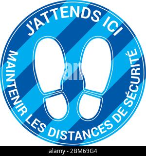 Bodensignal für soziale Distanzierung Antivirus, französisch Sprache, Vektor-Illustration Stock Vektor