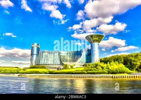 Moderne Stadtbild mit Regierungsgebäude der Region Moskau farbenfrohe Malerei sieht aus wie Bild Stockfoto