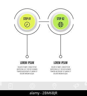 Infografik Kreise mit 2 Schritten, Optionen. Vorlage für Linienvektoren. Kann für Diagramm, Geschäft, Web, Banner, Workflow-Layout, Präsentationen verwendet werden Stock Vektor