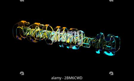 Coronavirus COVID-19 Schriftzug aus Glas und fliegenden Partikeln. Medizin Konzept isoliert auf schwarzem Hintergrund 3d-Illustration Stockfoto