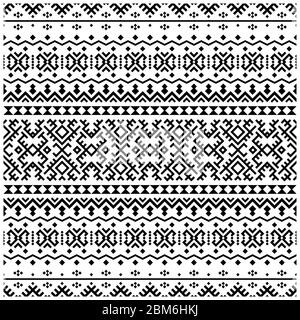 Ikat Aztec Ethnic Seamless Muster Design in schwarz-weißer Farbe. Vektor der ethnischen Abbildung Stockfoto