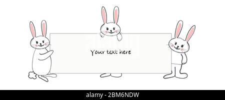 Niedlicher Hase mit einem leeren Banner. Ostern Grußkarte, Werbung, Mode, T-Shirt Design Element Vektor Illustration Hintergrund.eps Stock Vektor