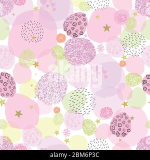 Es ist ein Mädchen. Baby Dusche Grußkarte mit Quadrat, Sterne, Herzen und Rosen Hintergrund nahtlose Stoff Muster Stock Vektor