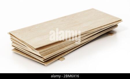 Holzplanken isoliert auf weißem Hintergrund. 3D-Darstellung. Stockfoto