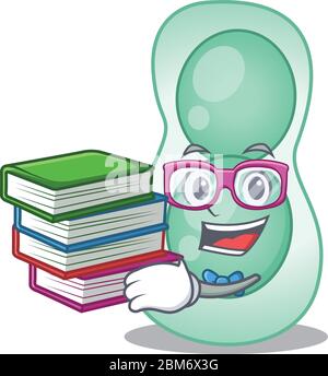 Ein fleißiger Student in serratia marcescens Maskottchen Design Konzept mit Büchern Stock Vektor