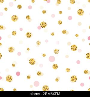 Glitzer und Baby rosa Gold Kreis und Tupfen. Nahtloses Materialmuster. Geschenkpapier, Babydusche, Tapete Vektor Stock Vektor