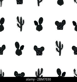 Kaktus und Sukkulenten. Schwarz-weiß Nahtloses Muster für textiles Design Stock Vektor