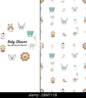 Animals with balloon. Baby shower banner and seamless pattern for fabric design Stock Vektor