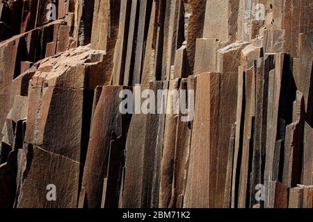 Detailaufnahme der berühmten Orgelpfeifen-Felsformationen in Damaraland, Namibia, Südafrika Stockfoto