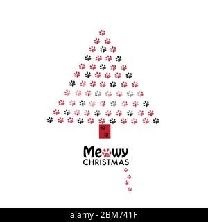 Hergestellt aus Pfotenabdrucken Weihnachtsbaum. „Mein Weihnachtsfest“-Text mit Grußkarte für das neue Jahr Stock Vektor