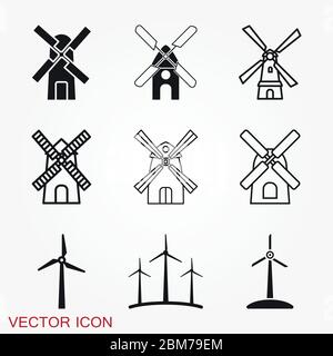 Windmühlen-Vektor-Symbol, Windturbine-Symbol auf Hintergrund isoliert. Stock Vektor