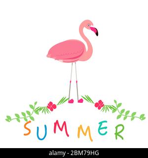 Sommer-Ikonen mit rosa Flamingo. Hintergrund Sommerzeit Stock Vektor
