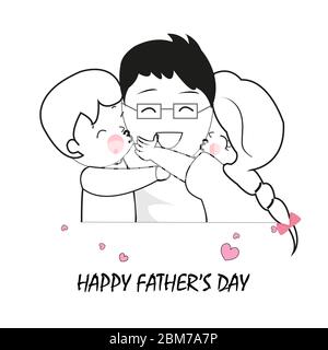Kinder umarmen ihre Väter. Vater, Sohn und Tochter. Alles gute zum Vatertag Grußkarte Vektor Stock Vektor