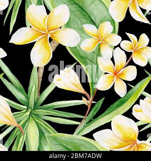 Aquarell Floral Exotic Tropical Nahtloses Eco-Muster Stockfoto