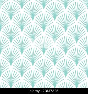 Elegantes Vintage-Stil Art Deco Nahtloses Fan Muster/stilisierte mintgrüne Palmblatt-Motiv Muster auf weißem Hintergrund Stock Vektor