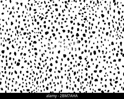 Tierdruck nahtloses Muster-Design mit unregelmäßiger Tinte schwarze Flecken auf weißem Hintergrund. Dalmatinisches Muster mit Tiermuster. Stock Vektor
