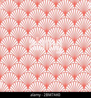 Vintage Stil elegante florale Art Deco Nahtloses Fan Muster in lebenden Koralle rosa Farbe / Retro Textur Vektor Muster. Stock Vektor