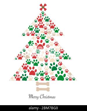 Weihnachtsbaum aus Knochen und Pfoten gedruckt. Neujahr Grußkarte Hintergrund Stock Vektor