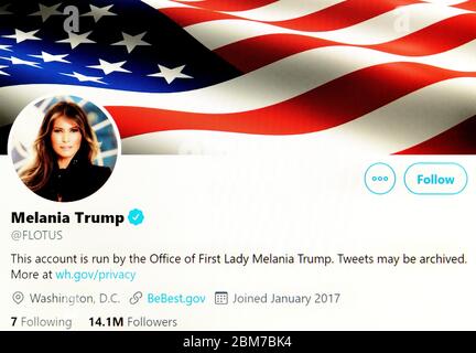 Twitter-Seite (Mai 2020) Melania Trump - US First Lady Stockfoto