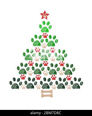 Christmass Baum aus Pfotenabzügen und boen. Frohes neues Jahr Gruß Auto Stock Vektor