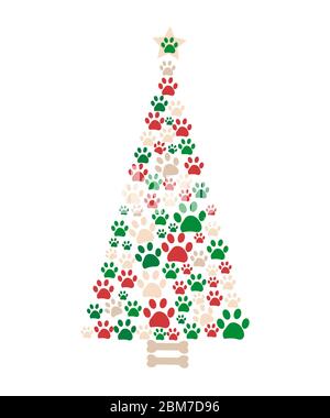Weihnachtsbaum aus Knochen und Pfoten gedruckt. Grußkarte zum neuen Jahr Stock Vektor