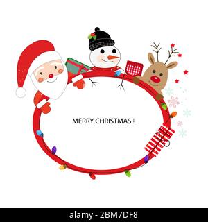 weihnachtsmann, Hirsch und Schneemann. Frohes neues Jahr und fröhliche weihnachten Rahmen Gruß Stock Vektor