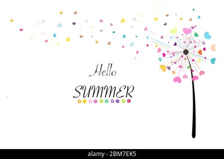 Abstrakt bunte Herz Löwenzahn Hallo Sommer Hintergrund Stock Vektor