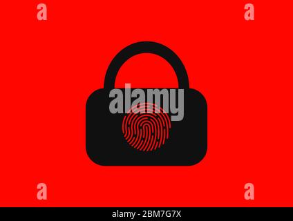 Biometrisches Schloss mit Fingerabdruck-Identifikation einer Person. Stock Vektor