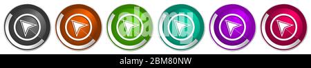 Navigation Icon Set, Silber metallic Chrom Rand Vektor Web Buttons in 6 Farben Optionen für webdesign Stock Vektor
