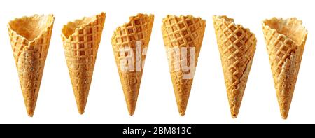 Set von Waffelkegel isoliert auf einem weißen Hintergrund. Stockfoto