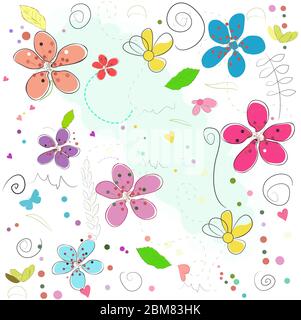 Bunte nahtlose Frühling abstrakt Doodle Blumen Vektor Illustration Muster Stock Vektor