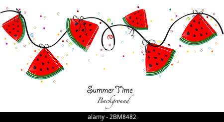 Hintergrund Sommerzeit. Scheiben von Wassermelone und Kirsche Vektor Illustration Banner Stock Vektor