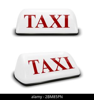 Vektor 3d realistische weiße Französisch Taxi-Zeichen mit roten Buchstaben Symbol Set Nahaufnahme isoliert auf weißem Hintergrund. Design-Vorlage für Taxi Service, Mockup Stock Vektor
