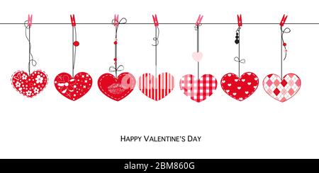 Happy Valentines Day Karte mit hängenden Liebe Valentines Herzen Vektor Stock Vektor